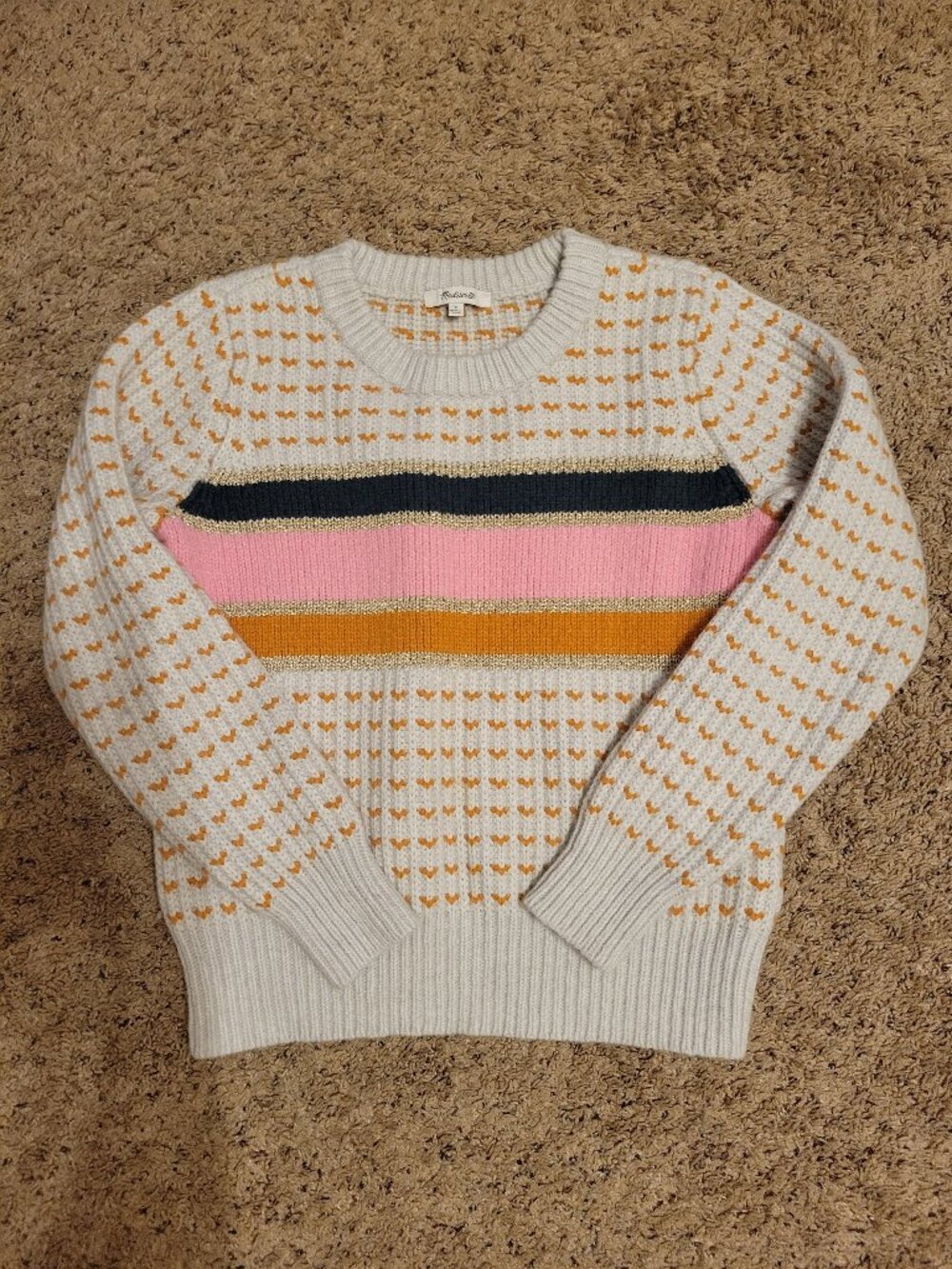 Madewell Colorblock Stripe Beige Sweater Merino Wool Alpaca Blend Small